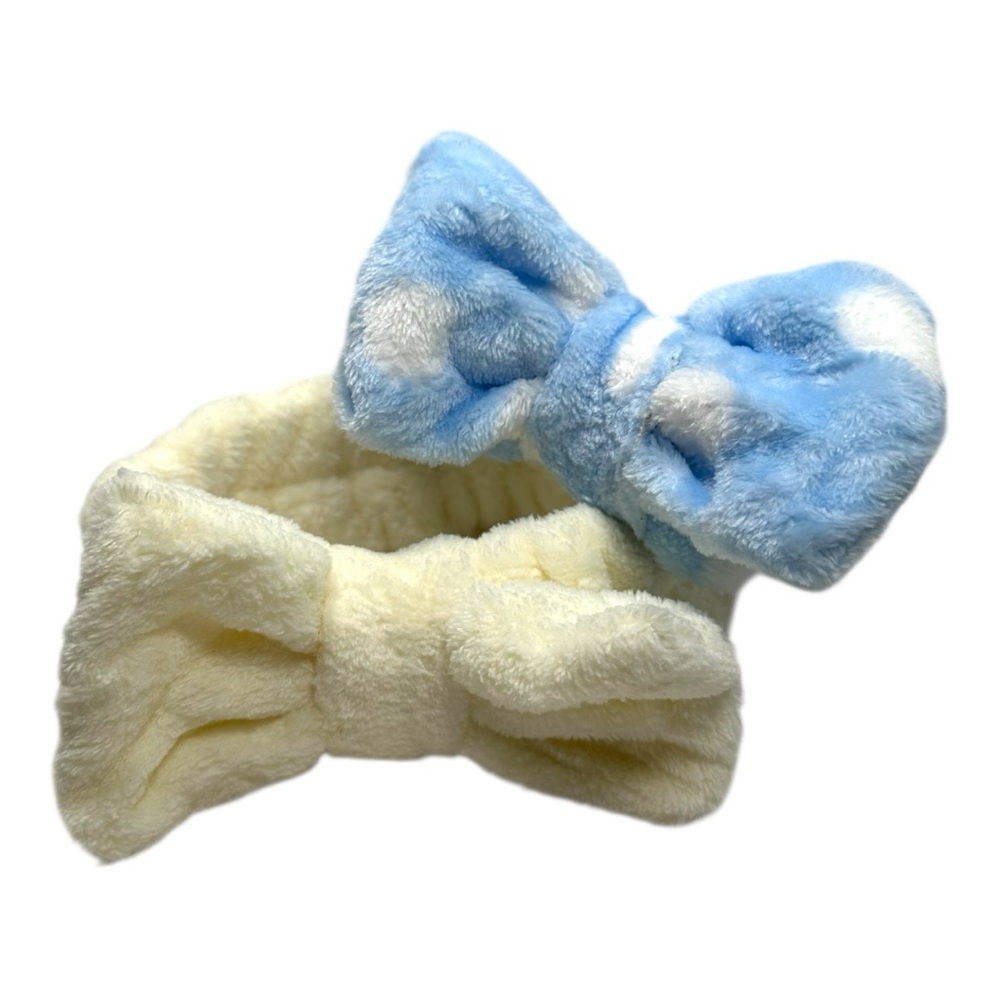 2 Plush Bow Headband Set - Blu/White/Vanilla